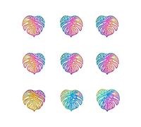 Cheriswelry 50pcs 201 Stainless Steel Filigree Monstera Leaf Pendants Chandelier Links Colorful Etched Metal Embellishments Metal Dangle Charms 26x26mm for DIY Earring Bracelet Necklace Jewelry