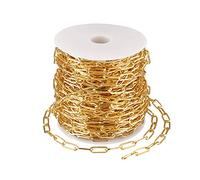 Cheriswelry Chaîne de trombone en fer de 25 m - 15 x 6 mm - Non soudée - Ovale - Avec bobine - Pour bijoux, bracelets, colliers, travaux manuels - Doré