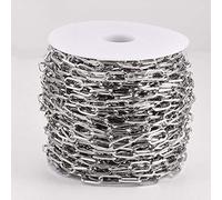 Cheriswelry Chaîne de trombone en fer de 25 m - 15 x 6 mm - Non soudée - Ovale - Avec bobine - Pour fabrication de bijoux, bracelets, colliers, travaux manuels (platine)