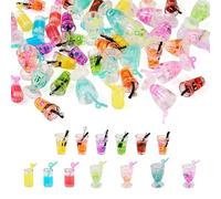 Cheriswelry Ensemble de pendentifs Bubble Tea, bouteille en verre clair, mini charms, jus de fruits pour DIY, porte-clés, boucles d'oreilles, fabrication de bijoux, ca. 26x14x10 mm, Plastique, Résine.