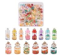 Cheriswelry Kit de pendentifs Bubble Tea, bouteilles en verre transparent miniatures, pendentifs miniatures, jus de fruits, pour porte-clés, boucles d'oreilles, bijoux, strass en verre, fer, platine