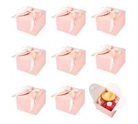 Cheriswelry Lot de 10 boîtes cadeaux carrées en papier avec rubans, petites boîtes cadeaux pour anniversaire, mariage, chocolat, bonbons, rose, 12 x 12 x 9 cm