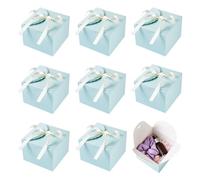Cheriswelry Lot de 10 boîtes cadeaux carrées en papier avec rubans pour anniversaire, mariage, chocolat, bonbons, cyan clair, 12 x 12 x 9 cm