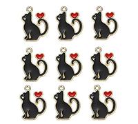 Cheriswelry Lot de 10 breloques en métal émaillé pour fabrication de bracelets et bijoux Motif chat Noir 25 x 20 mm