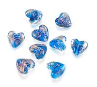 Cheriswelry Lot de 10 mini perles en verre faites à la main en forme de cœur bleu - 28 x 28 mm - Trou de 2 mm - Pour fabrication de boucles d'oreilles, bracelets, colliers, bijoux