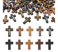 Cheriswelry Lot de 100 mini breloques crucifix en bois en forme de croix pour Pâques, prière, dimanche, école, fabrication de bijoux, bois