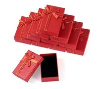 Cheriswelry Lot de 12 boîtes à bijoux rectangulaires en papier kraft avec ruban et nœud - Fournitures d'emballage cadeau pour pendentifs, bagues, boucles d'oreilles, colliers, bracelets, broches