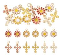 Cheriswelry Lot de 12 breloques en forme de croix en forme de marguerite émaillée en laiton émaillé pour la fabrication de bijoux de Noël, colliers et boucles d'oreilles