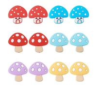 Cheriswelry Lot de 12 perles focales en silicone en forme de champignon pour la fabrication de porte-clés et de cordons en caoutchouc souple, 6 styles, 26 à 28,5 mm, pour la fabrication de colliers,