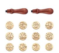 Cheriswelry Lot de 12 tampons à cire avec 12 signes du zodiaque et 2 poignées en bois pour invitations, décoration, emballage cadeau, 25 mm
