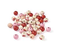 Cheriswelry Lot de 120 perles rondes en bois de 6 styles pour la Saint-Valentin, 16 mm, perles rondes en forme de cœur à grand trou, perles d'espacement en vrac colorées pour bracelet, décoration,