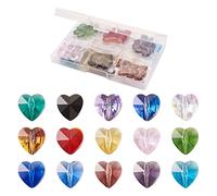 Cheriswelry Lot de 150 perles en verre transparent à facettes en forme de cœur de 10 mm - Perles d'espacement en vrac en cristal de 15 couleurs faites à la main pour la fabrication de boucles d'oreilles, bracelets, colliers, bijoux