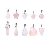 Cheriswelry Lot de 20 pendentifs en quartz rose naturel avec bélières à clipser pour la fabrication de bijoux et de colliers, Quartz rose, Quartz