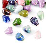 Cheriswelry Lot de 20 perles en porcelaine faites à la main en forme de goutte d'eau pour fabrication de porte-clés, colliers, bijoux, 14 à 15,5 mm