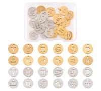 Cheriswelry Lot de 24 pendentifs plats ronds en acier inoxydable 304 12 constellations signe du zodiaque astrologie horoscope pour fabrication de bijoux
