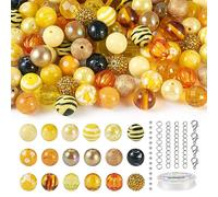 Cheriswelry Lot de 240 grosses perles en résine acrylique sur le thème jaune de 20 mm avec anneaux ouverts, fermoirs mousquetons, chaîne torsadée, fil élastique pour fabrication de bracelets,