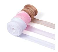 Cheriswelry Lot de 3 rouleaux de ruban en organza transparent scintillant de 3,8 cm de large, rose café et blanc, ruban décoratif pour emballage cadeau, bouquet de mariée