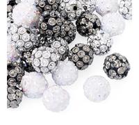 Cheriswelry Lot de 30 perles rondes en strass de 16 mm pour stylo, perles d'espacement en cristal noir et blanc, perles d'espacement en vrac, bracelets, porte-clés pour loisirs créatifs, boucles