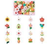 Cheriswelry Lot de 32 pendentifs en résine en forme de fleur, tournesol, cactus, champignon, carotte, avocat, 23 à 32 mm pour fabrication de bijoux