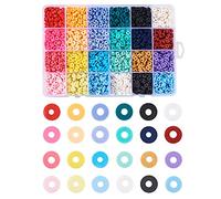Cheriswelry Lot de 4 560 perles rondes plates en argile polymère de 6 mm, 24 couleurs, perles d'espacement Heishi pour la fabrication de bijoux d'été, bracelets et boucles d'oreilles
