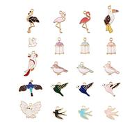Cheriswelry Lot de 40 breloques en alliage émaillé sur le thème des animaux en forme d'oiseau, flamant rose et perroquet pour fabrication de colliers, bijoux, porte-clés, Émail