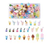Cheriswelry Lot de 54 pendentifs en résine de couleur mélangée imitation thé au lait Boba pour fabrication de bijoux, porte-clés, étui de téléphone
