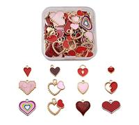 Cheriswelry Lot de 60 mini pendentifs en forme de cœur en émail plaqué or - 12 styles - Pour la fabrication de bijoux et de bracelets