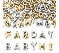 Cheriswelry Lot de 60 perles en acrylique doré avec lettres argentées en capitales, perles séparatrices pour fabrication de bijoux - Bracelet, collier, créations DIY