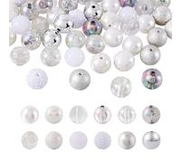 Cheriswelry Lot de 60 perles rondes en acrylique argenté de 20 mm avec strass blancs pour mariage, Noël, guirlande, sac à stylos, chaîne, fabrication de bijoux
