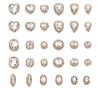 Cheriswelry Lot de 60 pièces de strass à coudre en forme de cœur, rond, larme, ovale, œil de cheval, plats, en verre transparent pour la fabrication de bijoux, décoration de vêtements