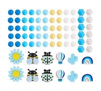 Cheriswelry Lot de 74 perles rondes en silicone sur le thème bleu de 12 mm - Perles d'espacement rondes de 12 mm - Tournesol, abeille, montgolfière, cactus - Perles rustiques de ferme pour bracelets,