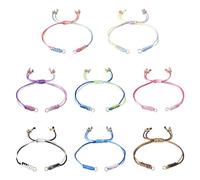 Cheriswelry Lot de 8 bracelets coulissants réglables en nylon tressé de couleur dégradée avec anneaux ouverts et extrémités en laiton pour la fabrication de bijoux pour homme et femme (21,5 à 24,3 cm)