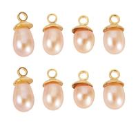 Cheriswelry Lot de 8 pendentifs en perles naturelles en forme de riz avec boucles en laiton or 18 carats pour fabrication de bijoux de plage style bohème