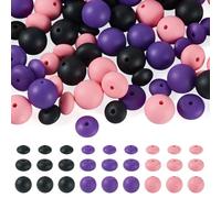 Cheriswelry Lot de 90 perles ovales en caoutchouc pour focal, perles rondelles en silicone, perles intercalaires rondes en vrac pour projets de bijouterie, bracelets, colliers, stylos perlés