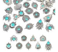 Cheriswelry Lustre tibétain - Liens ronds plats en alliage turquoise antique pour fabrication de bijoux et boucles d'oreilles, Acier allié