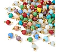 Cheriswelry Perles en verre opaques transparentes à facettes pour la fabrication de bijoux et boucles d'oreilles Doré, 8x6mm, Verre Pierre Laiton Métal, Verre