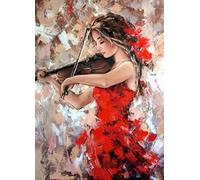Chermeen 5D Diamond Painting Rond Personnalisé Fille Violon, Diamant Peinture Kit Complet Gens Instrument De Musique Broderie Strass Point de Croix Art Arts Décoration Murale pour Maison 30x40cm