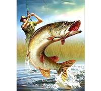 Chermeen 5D Diamond Painting Rond Personnalisé Pêcheur de Poisson, Diamant Peinture Kit Complet Pêche Broderie Strass Point de Croix Art Plastique Arts Décoration Murale Pour Maison 30x40cm