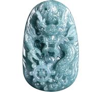 Cherrii Collier pendentif en jade, émeraude birmane naturelle, pendentif dragon d’eau bleue, pendentif dragon du zodiaque en jade for hommes et femmes