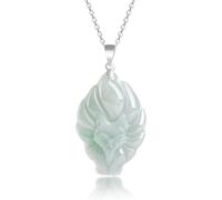 Cherrii Pendentif renard à neuf queues en jadéite cireuse vert clair de qualité A naturel incrusté en argent sterling S925, élégant collier de jade de renard féerique, bijoux for femmes