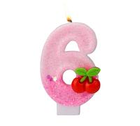 Cherry Birthday Number Candles, Cherry on Top Cake Candles with Sequins Pink Cupcake Toppers Decorations for Women Girls Anniversary Celebrations Birthday Party Supplies Decors (Number 6)