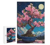Cherry Blossom Bonsai Night Scene, 1000 PCS Puzzle À Exposer, Cadeau du Nouvel an, pour Un Loisir Créatif en Intérieur