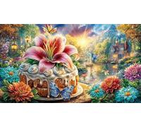 Cherry-Blossom-Cake-with-Pink-Decorations 1000 pièces Puzzle en Papier recyclé pour Adultes Cadeau Amusant & Activité Maison Jeu éducatif détente pour décoration Murale et Cadeaux 70x50/1000 pièces