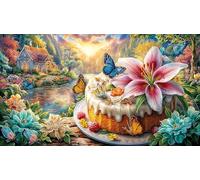 Cherry-Blossom-Cake-with-Pink-Decorations 1000 pièces Puzzle pour Adultes Cadeau Amusant & Activité Maison Défi de Jeu éducatif Jeu Stimulant pour Femmes et Hommes 38x26/1000 pièces
