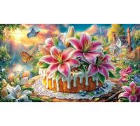 Cherry-Blossom-Cake-with-Pink-Decorations Puzzle 1000 pièces Papier recyclé Idée Cadeau Parfaite Jeu Stimulant pour Relaxation, créativité et Cadeaux pour Adultes 38x26/1000 pièces