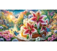 Cherry-Blossom-Cake-with-Pink-Decorations Puzzle pour Adultes 1000 pièces Puzzle Jeu Stimulant pour décoration Murale et Cadeaux Idée Cadeau Parfaite Jeux éducatifs 70x50/1000 pièces