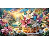 Cherry-Blossom-Cake-with-Pink-Decorations Puzzle pour Adultes et Enfants 1000 pièces Jeu Stimulant Cadeau Amusant & Activité Maison Papier recyclé pour détente et décoration Murale 38x52/1000 pièces