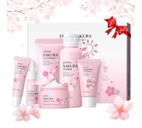 Cherry Blossom Ensemble Soin du Visage, Skincare Set avec Nettoyant, Tonique, Sérum, Eye Crème, Crème Hydratante, Sunscreen, Coffrets de Cadeau pour Ado Filles et Femmes (6 Pièces)