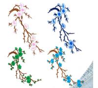 Cherry Blossom Iron On Patch, Large Flower Embroidered Floral Applique (Mixed 01)