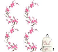 Cherry Blossom Iron on Patches for Backpacks, Floral Vine Embroidery Appliques DIY Trim for Jeans, Hats, Shirts, Shoes & Bags (4PC)